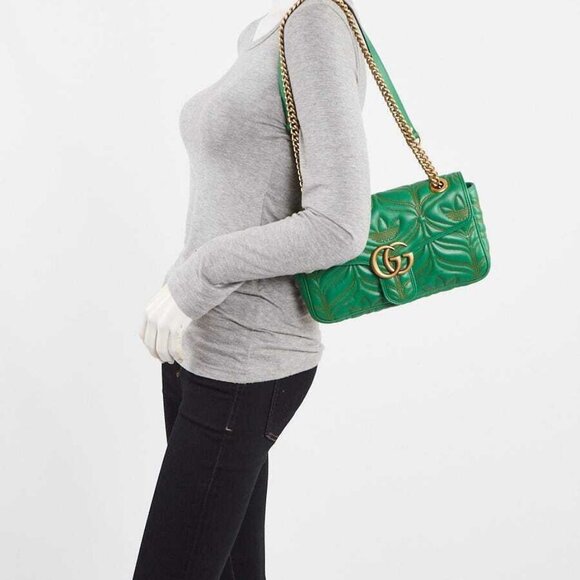 Gucci x Adidas Green Quilted Leather Marmont Small Shoulder Bag - Picture 3 of 9